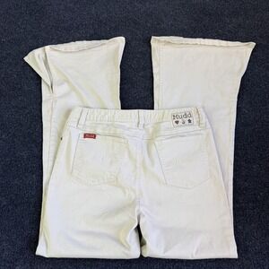 Vintage Y2K Mudd Flare Jeans Juniors 16 Beige Wash Stretch Button Fly Split Hem